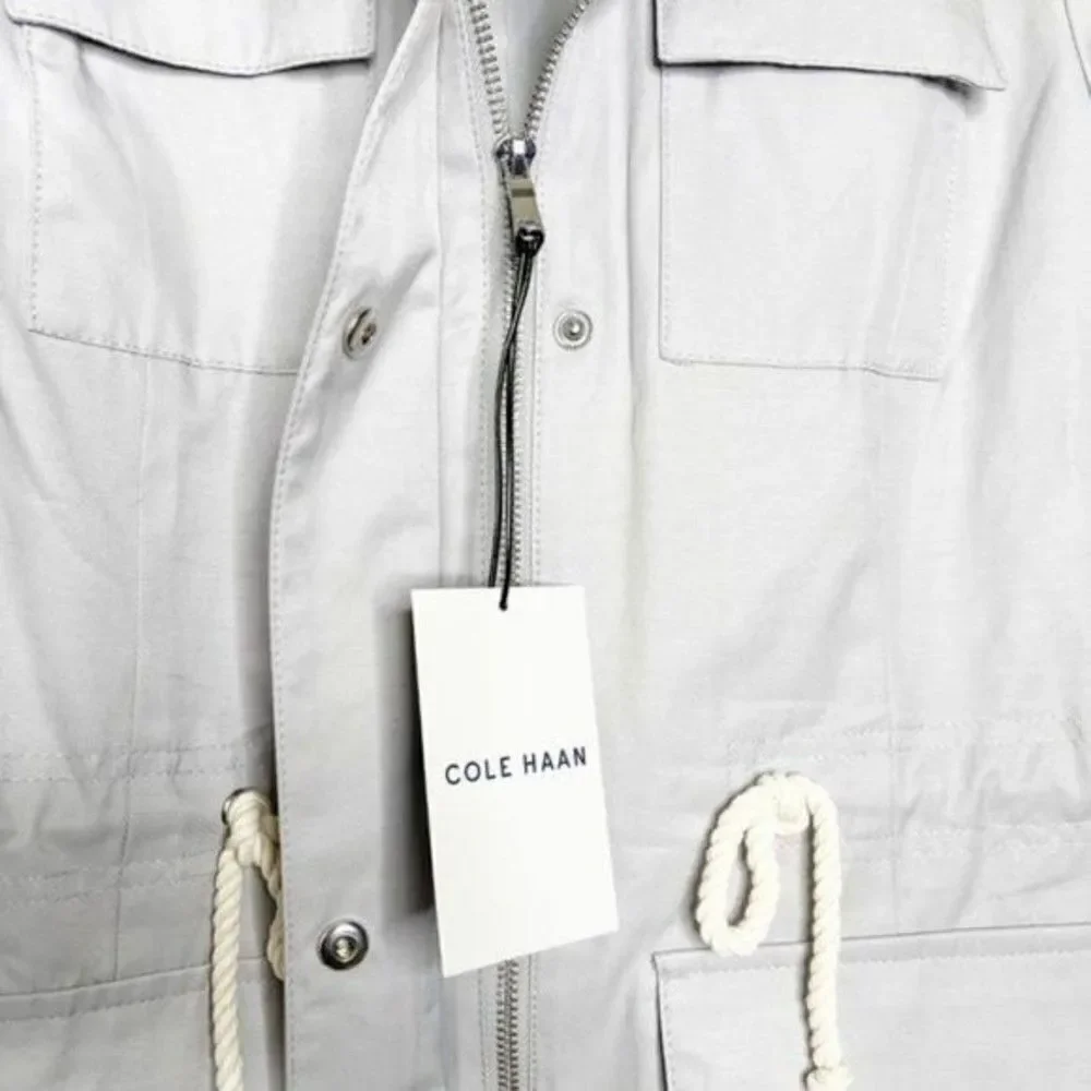 NWT Cole Haan Utility Anorak Jacket Fog Gray Drawstring Waist Small Coastal Chic